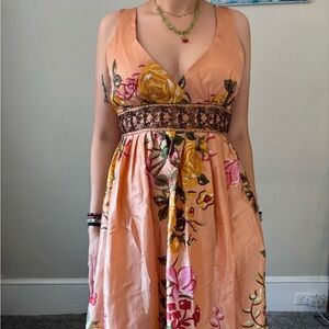 Y2K Fairycore Beaded Floral Embroidered Halter Prom Midi Indie Dress Extra Small